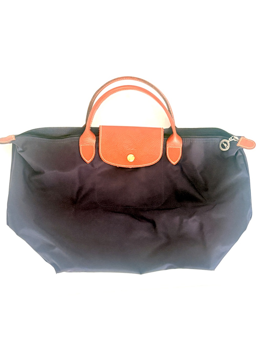 Longchamp Le Pliage Purple Tote with Brown Leather Trim Modele M Depose - Picture 3 of 9